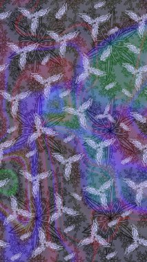 Çiçekli, yapraklı, çiçek desenli eskiz. Raster illüstrasyonu. El çizimi.