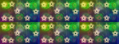 Yeşil, mavi ve kahverengi renkli kar taneleri. Raster illüstrasyonu. Yılbaşı Biçimi.