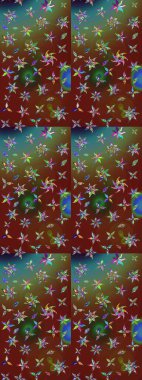 Çiçeksel elementlerle süslenmiş zarif raster dokusu. Kahverengi renkler ve parlak çiçekler üzerine soyut çizim deseni. Küçük çiçekte şirin bir çiçek deseni var..