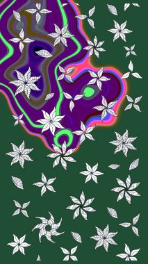 Çiçek duvar kâğıdı. Yeşil renkli şirin tekstil. Çiçek arkaplan. Renkli çizim kalıbı. Raster illüstrasyonu.