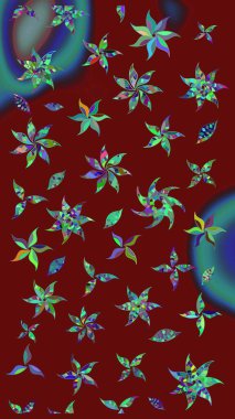 Motley illüstrasyonu. Küçük çiçekte güzel bir desen. Çiçekli yaz çiçekleri. Küçük renkli çiçekler. Robot resim. Moda baskıları için zarif bir şablon.