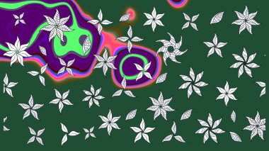 Halk tarzı. Modern çiçek arkaplanı. Parlak renkli çiçekli ve yeşil yapraklı harika bir çiçek deseni. Moda baskıları için zarif bir şablon.