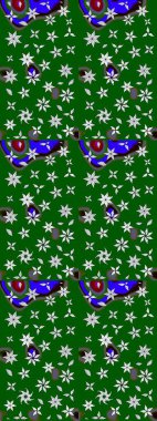 Şirin çiçek elementleri. Robot resim. Yeşil renkli çiçekler. Raster illüstrasyonu.