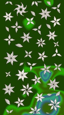 Çiçek desenli eskiz, darbeler, sıçramalar, yaz çiçekleri. Yeşil renkli çiçekler. Raster illüstrasyonu.