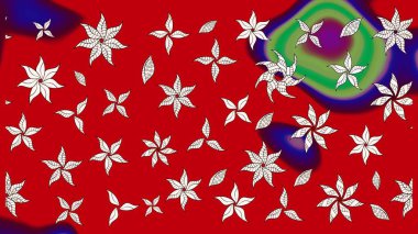 Çok renkli küçük çiçekler ve kırmızı renkli komik böcekler, raster desen, illüstrasyon.