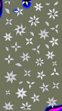 Raster düz çiçek çizim deseni. Hediye ambalaj kağıdı, tebrik kartları, posterler ve pankart tasarımı. Yeşil renkte çiçekler.