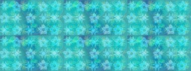 Yüzey için tekrarlanan doku, ambalaj kağıdı, mavi, yeşil ve nötr renkler üzerine kar tanesi. Kış kar taneleri, raster arka plan.