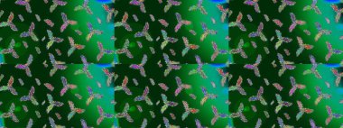 Kar taneleri koleksiyonu. Raster illüstrasyonu. Güzel bir kış süsü. Raster mavisi, yeşil ve mor kar tanelerinden izole edilmiş..