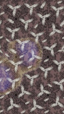 Raster illüstrasyonundaki çiçek desenli çizim. Kahverengi renkte çiçekler.