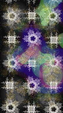 Renk arka plan üzerinde izole soyut kar taneleri ile düz tasarım. Kar tanesi renkli desen. Raster resim. Raster kar taneleri arka plan. Snowflakes desen.