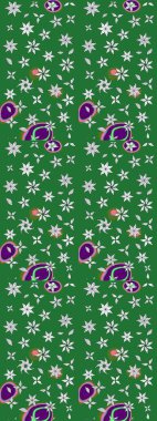 Üzerinde gelincikler ve vadi zambakları olan renkli çiçek desenli nakış deseni. Raster geleneksel çiçek buketi yeşil ve nötr renklerde tekstil tasarımı için.