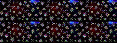 Raster illüstrasyonundaki çiçek desenli çizim. Siyah ve mavi renkte çiçekler.