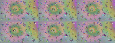 Tarafsız ve yeşil renklerde parlak çiçekli halı deseni.