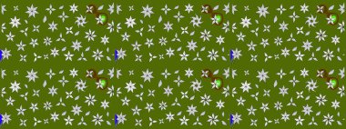 Yeşil ve nötr renkler üzerine çiçek desenli çizimler, el yapımı papatyalar, papatyalar. Tekrarlayan çiçek arkaplanı, zarif yeşil ve nötr çiçek duvar kağıdı.