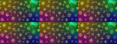 Raster illüstrasyonundaki çiçek desenli çizim. Suluboya tarzında yeşil ve kahverengi renkte çiçekler.