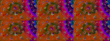 Düz Çiçek Elementleri Tasarımı. Raster illüstrasyonu. Kahverengi ve kırmızı renkte çiçekler. Renkli Bahar Teması eskiz kalıbı. Çiçekli çiçek deseni, suluboya..