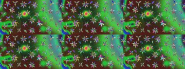 Düz Çiçek Elementleri Tasarımı. Raster illüstrasyonundaki çiçek desenli çizim. Süslü kumaş deseni. Renkli Bahar Teması çizim şablonu.