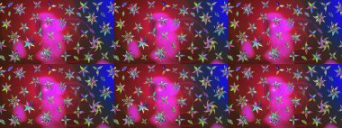 Raster Illustrasyon 'daki Çiçek Deseni' nin son moda çizimi. Renkli Yaz Temalı eskiz kalıbı. Kırmızı ve kahverengi renkte çiçekler. Düz Çiçek Elementleri Tasarımı.