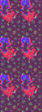 Mor ve pembe renkte çiçekler. Elle boyanmış suluboya resim çizimi çiçekler ve bitkiler.