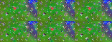 Nazikçe, rengarenk bahar çiçekleri. Çiçekli karalama şeklinde Raster çiçek deseni. Raster illüstrasyonu.