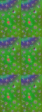 Raster Floral Illustration, Asyalı tekstil. Etnik çiçeklerle renklendirilmiş zarif eskiz deseni.