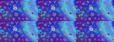 Çiçekli çiçek deseni, suluboya. Mavi ve mor renkli çiçekler. Renkli Bahar temalı eskiz kalıbı. Düz Çiçek Elementleri Tasarım Raster illüstrasyonu.