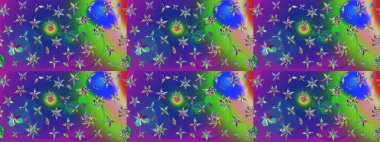 Raster güzel bir çiçek deseni çizmiş. Nazik romantik baskı. Bahar mevsimi. Mavi ve mor renkli çiçekler. Tatil havası..