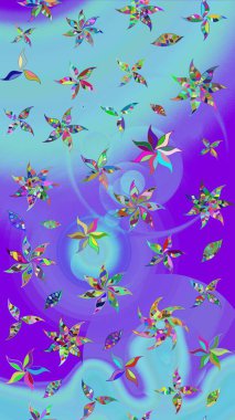 Mavi ve mor renkli çiçekler. Suluboya çizimi. Çiçekli eskiz deseni. El çizimi.