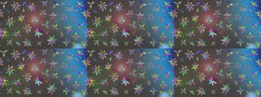 Ağaç dallı bahar çiçekleriyle desen, gri ve mavi renkler ve çiçek silueti. Raster deseni.