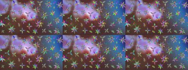 Çiçek desenli çizim. Kahverengi ve mavi renkli Asya tekstili. Raster illüstrasyonu.