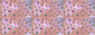 Tarafsız ve pembe renklerde Asya tekstili. Suluboya çiçekli çiçek deseni. Raster illüstrasyonu.