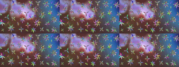 Çiçek desenli çizim. Kahverengi ve mavi renkli Asya tekstili. Raster illüstrasyonu.