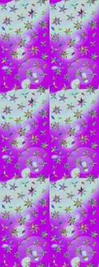 Çiçekli karalama şeklinde Raster çiçek deseni. Yumuşak, bahar çiçekli arka plan. Mor ve nötr renkte çiçekler.