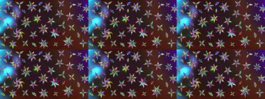 Raster illüstrasyonu. Yumuşak, bahar çiçekleri kahverengi ve mor renklerde. Çiçekli yumuşak bir eskiz şekli. Raster çiçekleri klasik tarzda resmedilir..