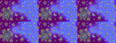 Soyut etnik raster çizim kalıbı. Menekşe ve mor renkli vadi çiçekleri. Çiçekler..