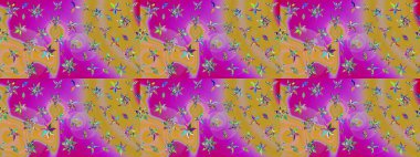 Suluboya çiçekli çiçek deseni. Sarı ve morumsu renklerde Asya tekstili. Raster illüstrasyonu.