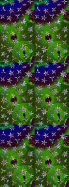 Çiçek yeşili ve mavi çizim deseni. Klasik taslak çizimi. Raster çiçek izi. Raster Yumuşak kumaş deseni.