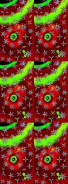 Sevimli çiçek raster deseni. Sketch Colour Spring Theme eskiz kalıbı. Çiçekler kırmızı ve yeşil renklerde. Düz Çiçek Elementleri Tasarımı.