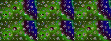 Yeşil ve mavi renkte çiçekler. Renkli Bahar Teması eskiz kalıbı. Düz Çiçek Elementleri Tasarımı. Raster illüstrasyonunda çiçek deseni çizimi.