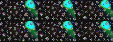 Raster illüstrasyonundaki çiçek desenli çizim. Suluboya tarzında gri ve yeşil renkte çiçekler.