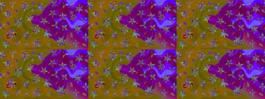 Çiçek desenli çizim. Raster illüstrasyonu. Asya tekstil tarzında. Kahverengi ve mor renkli çiçekler. Renkli Bahar Teması eskiz kalıbı. Düz Çiçek Elementleri Tasarımı.