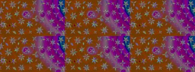 Kahverengi ve mor renkli çiçekler. Asya tekstil tarzında. Çiçek desenli çizim. Raster illüstrasyonu. Raster illüstrasyonu.