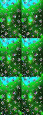 Raster illüstrasyonu. Raster deseni. Yeşil ve mavi renklerde. Küçük çiçekteki sevimli çiçek deseni. Soyut çiçek çizim kalıbı arkaplanı.