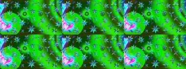 Yeşil ve mavi renkte çiçekler. Renkli Bahar Teması eskiz kalıbı. Çiçekli çiçek deseni, suluboya. Düz Çiçek Elementleri Tasarımı. Raster illüstrasyonu.