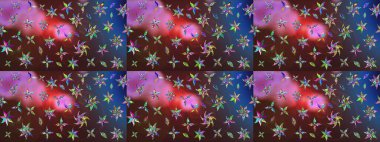 Güzel kumaş deseni. Kahverengi ve mor renklerde. Raster illüstrasyonu. Raster illüstrasyonunda çiçek deseni çizimi.
