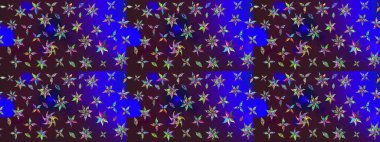 Çiçek süslemeli çizim deseni. Raster illüstrasyonu. Kahverengi ve mavi renkte çiçekler.