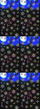 Renkli Bahar Teması eskiz kalıbı. Raster illüstrasyonundaki çiçek desenli çizim. Güzel kumaş deseni. Düz Çiçek Elementleri Tasarımı.