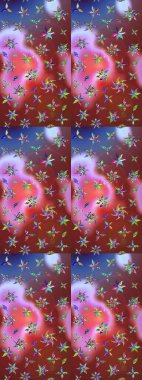 Çiçek ve yapraklı karalama şeklinde Raster çiçek deseni. Raster illüstrasyonu. Yumuşak, bahar çiçekleri kahverengi ve pembe renklerde.