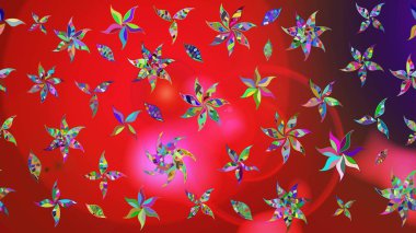 Sketch Colour Spring Theme eskiz kalıbı. Kırmızı ve pembe renkte çiçekler. Düz Çiçek Elementleri Tasarımı. Sevimli çiçek raster deseni.