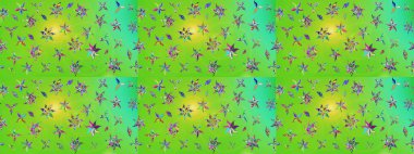 Raster illüstrasyonundaki çiçek desenli çizim. Düz Çiçek Elementleri Tasarımı. Yeşil ve sarı renkli çiçekler. Renkli Yaz Teması çizim şablonu.